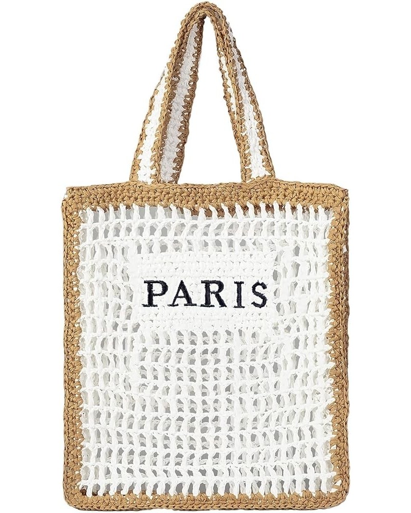 Crochet Tote Bag Summer Trendy Foldable Mesh Straw Beach Bag for Women Straw Purses and Handbags for Vacation (White) White $...