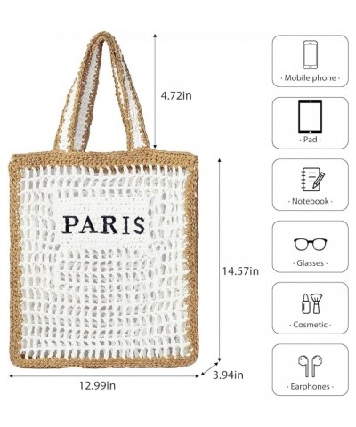 Crochet Tote Bag Summer Trendy Foldable Mesh Straw Beach Bag for Women Straw Purses and Handbags for Vacation (White) White $...