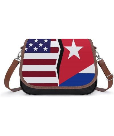 US And Cuban Flag Leather Satchel Bag-Versatile Satchel for Women with Zipper Closure Style-40-5 $14.00 Shoulder Bags