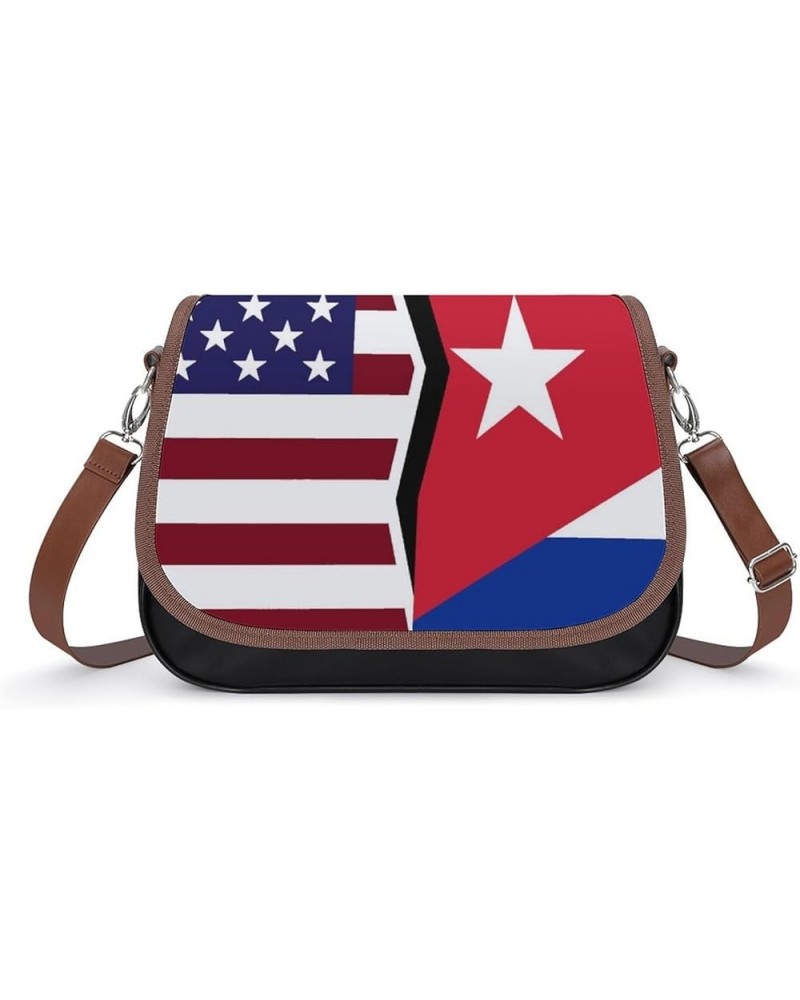 US And Cuban Flag Leather Satchel Bag-Versatile Satchel for Women with Zipper Closure Style-40-5 $14.00 Shoulder Bags