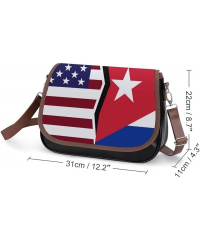 US And Cuban Flag Leather Satchel Bag-Versatile Satchel for Women with Zipper Closure Style-40-5 $14.00 Shoulder Bags