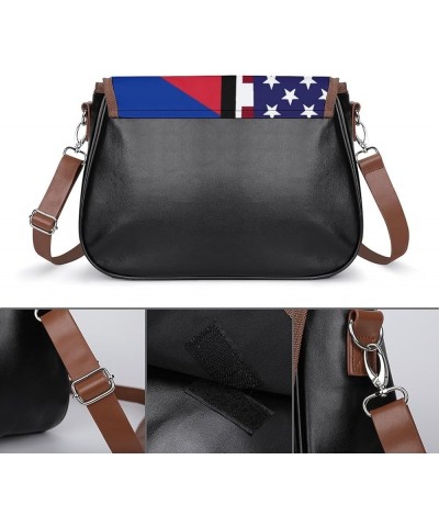 US And Cuban Flag Leather Satchel Bag-Versatile Satchel for Women with Zipper Closure Style-40-5 $14.00 Shoulder Bags