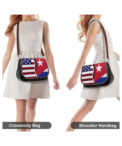 US And Cuban Flag Leather Satchel Bag-Versatile Satchel for Women with Zipper Closure Style-40-5 $14.00 Shoulder Bags