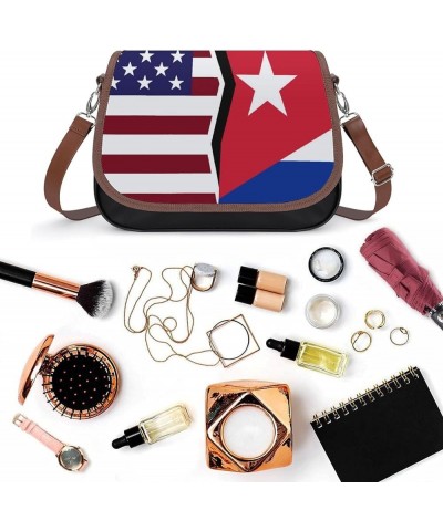 US And Cuban Flag Leather Satchel Bag-Versatile Satchel for Women with Zipper Closure Style-40-5 $14.00 Shoulder Bags