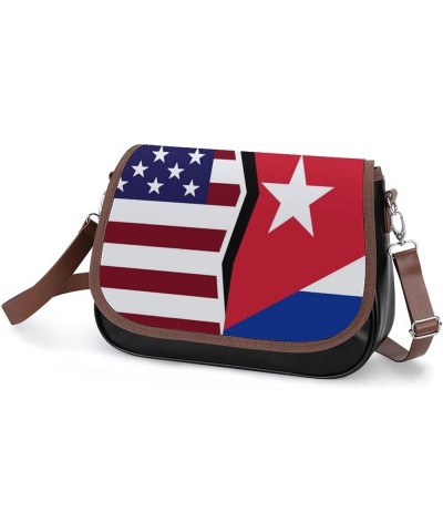 US And Cuban Flag Leather Satchel Bag-Versatile Satchel for Women with Zipper Closure Style-40-5 $14.00 Shoulder Bags