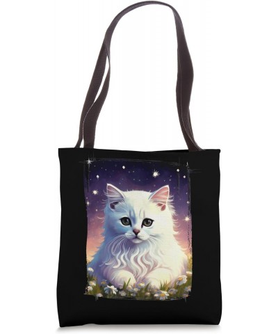 Starry Night Cute White Cat For Cat Lovers, Cat Mom, Youth Tote Bag $12.71 Totes