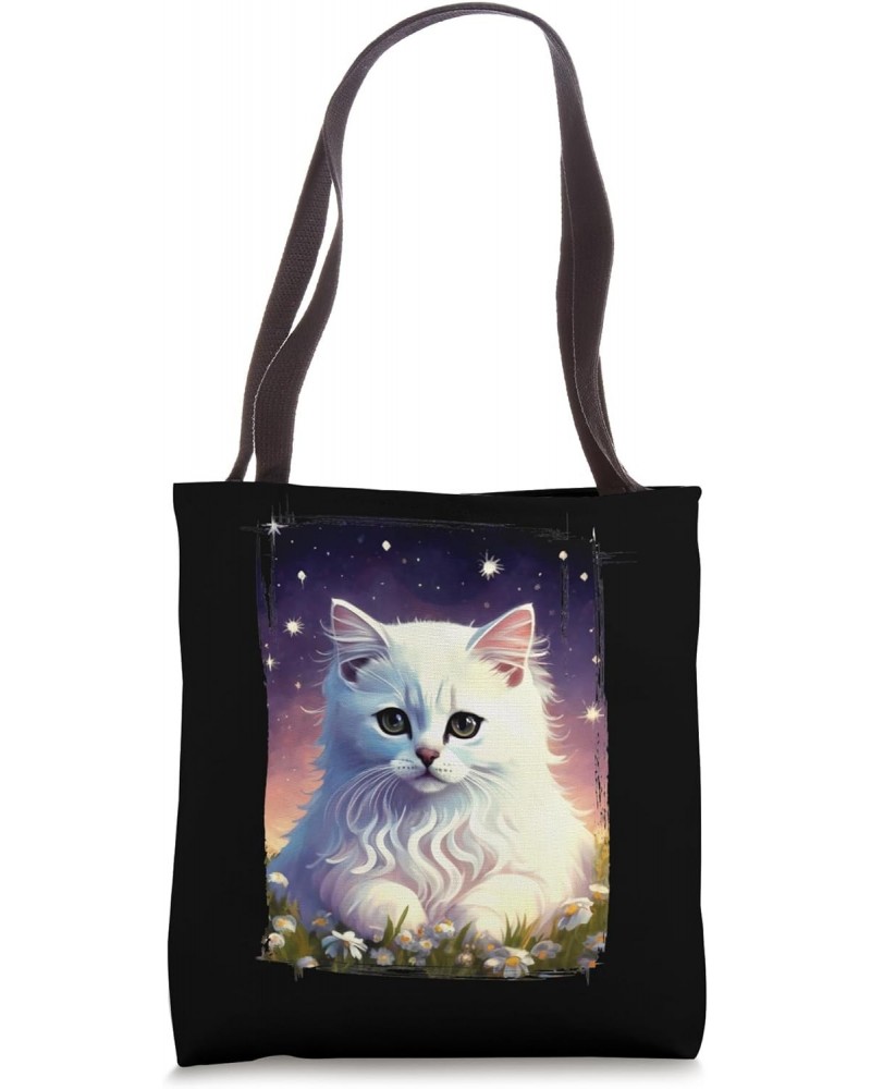 Starry Night Cute White Cat For Cat Lovers, Cat Mom, Youth Tote Bag $12.71 Totes