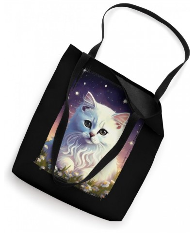 Starry Night Cute White Cat For Cat Lovers, Cat Mom, Youth Tote Bag $12.71 Totes