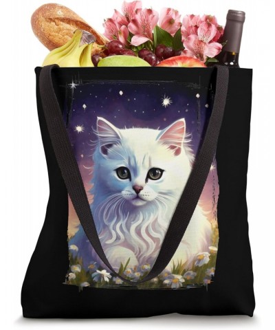 Starry Night Cute White Cat For Cat Lovers, Cat Mom, Youth Tote Bag $12.71 Totes