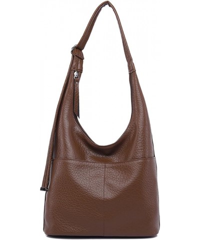 Soft PU Leather Tote Bag Slouchy Shoulder Bag for Women Tote Handbag Zipper Hobo Bags Purse with Multiple Pockets Brown $13.2...