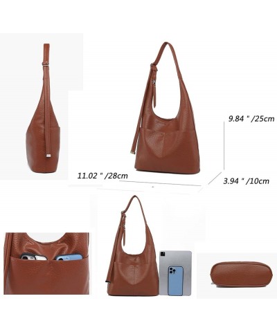 Soft PU Leather Tote Bag Slouchy Shoulder Bag for Women Tote Handbag Zipper Hobo Bags Purse with Multiple Pockets Brown $13.2...