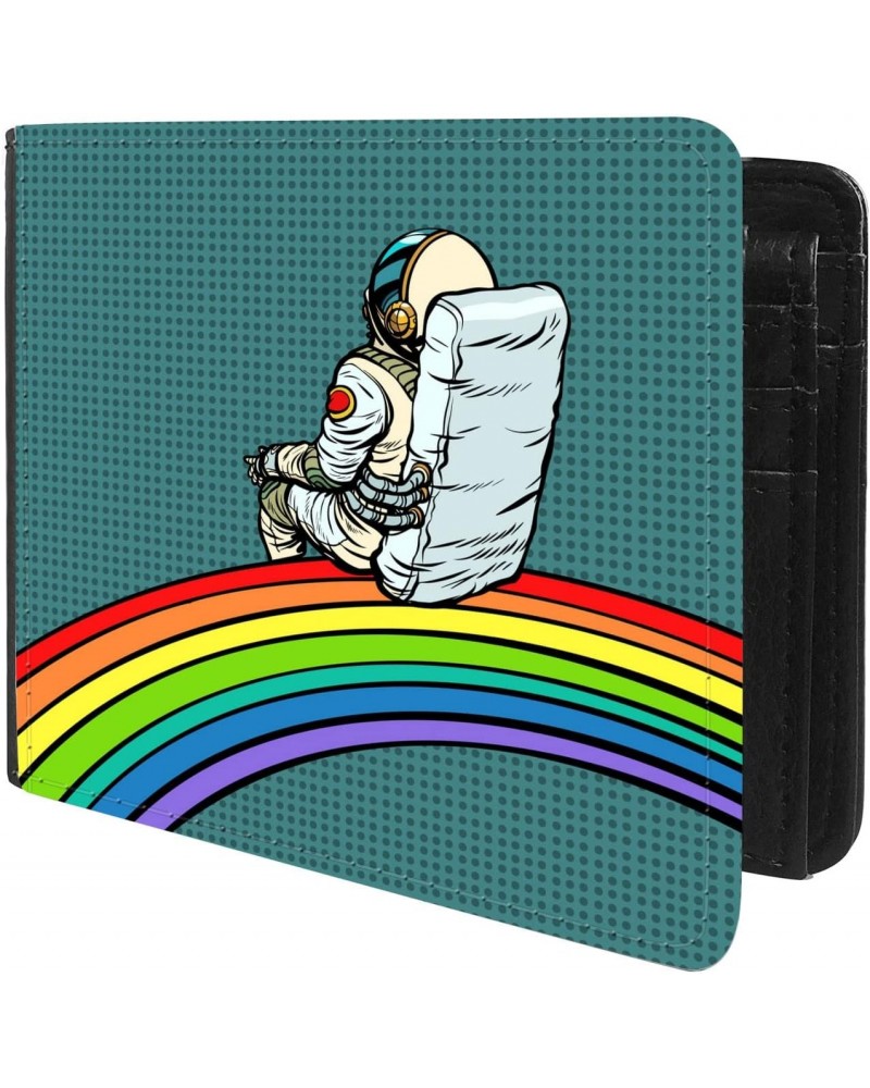 Unique Desige Pattern - Pop Art Astronaut and Rainbow, Slim Front Pocket Wallet Billfold RFID Blocking $9.59 Wallets