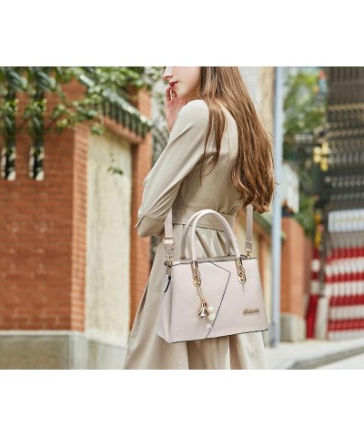 Womens Fashion Stiching Multi Pocket Handbag Top-Handle Bags Shoulder Bag Pu Leather Shoulder Crossbody Bags White $16.65 Sho...