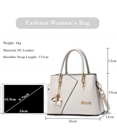 Womens Fashion Stiching Multi Pocket Handbag Top-Handle Bags Shoulder Bag Pu Leather Shoulder Crossbody Bags White $16.65 Sho...