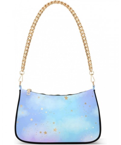 Shoulder Bag Watercolor Sky Golden Star Women Clutch Handbag Shoulder Purch Date Chain Bag Tote Bag Spring Holiday Birthday G...