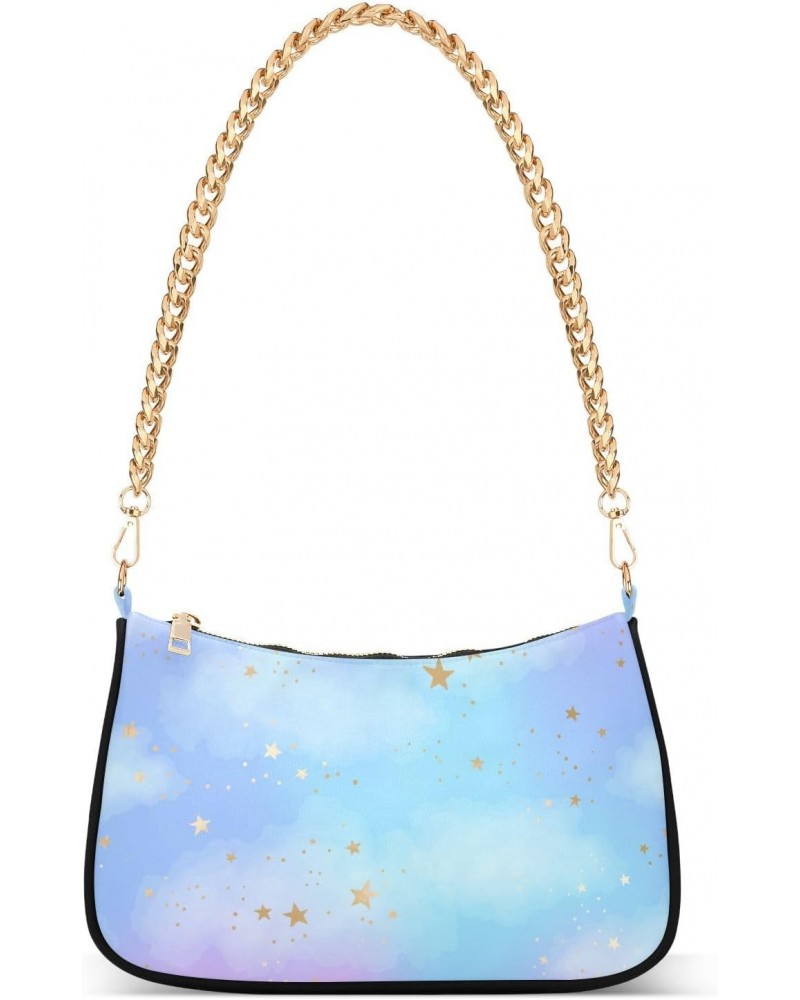 Shoulder Bag Watercolor Sky Golden Star Women Clutch Handbag Shoulder Purch Date Chain Bag Tote Bag Spring Holiday Birthday G...