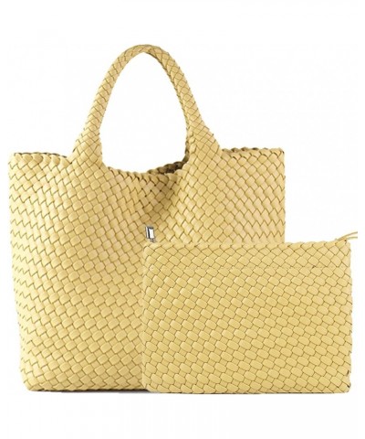 Fashion Woven Bag Shopper Bag Travel Handbags and Purses Women Tote Bag Large Capacity Shoulder Bags Light Yellow $35.25 Totes