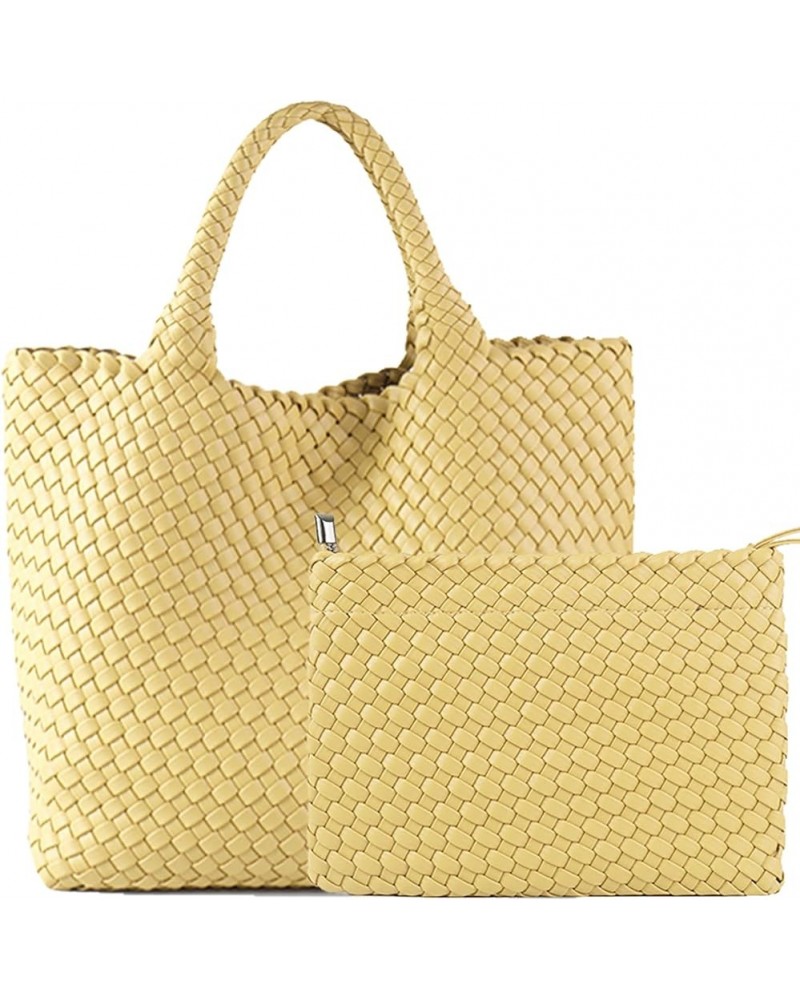 Fashion Woven Bag Shopper Bag Travel Handbags and Purses Women Tote Bag Large Capacity Shoulder Bags Light Yellow $35.25 Totes