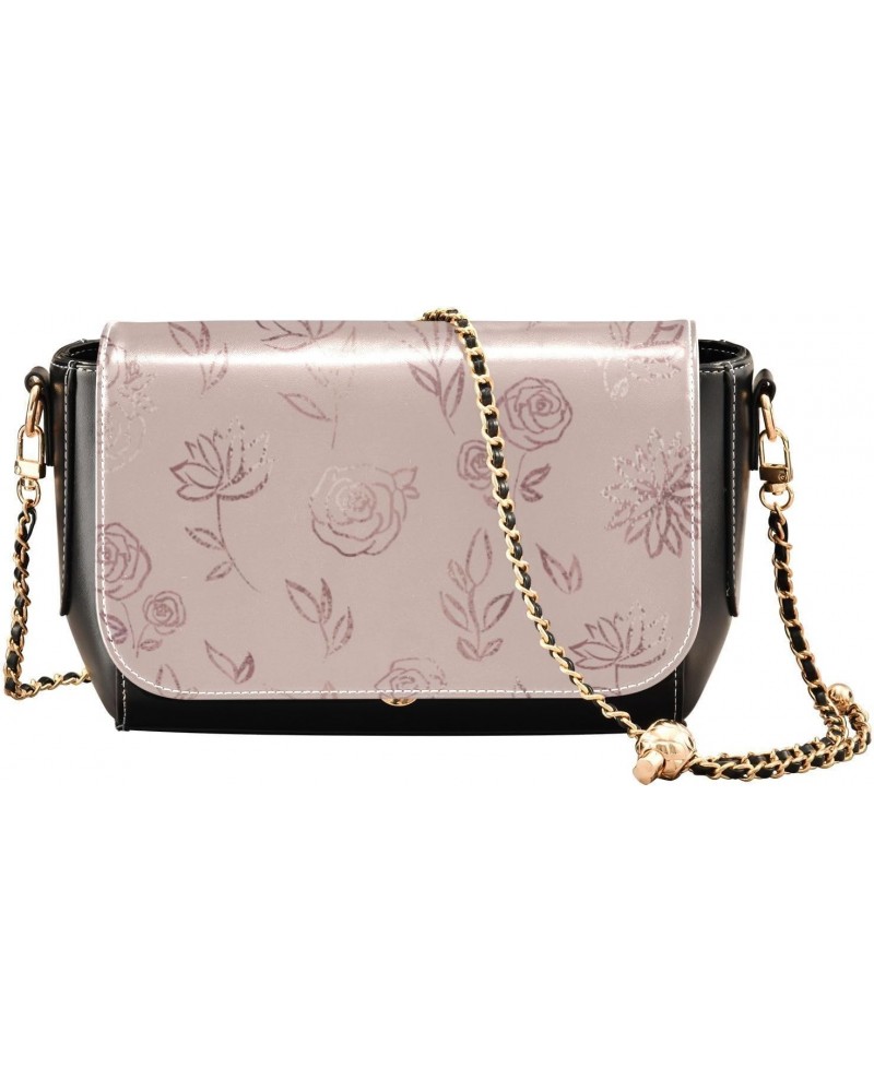 Floral Flower Rose Gold Elegant West Crossbody Purse for Women Beauty Messenger Bag Crossbody with Adjustable Strap Black Pur...