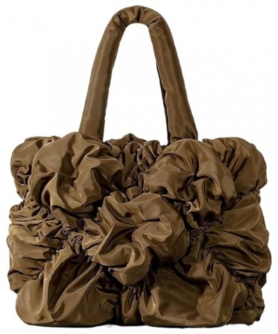 Women's Nylon Down Bag, Lightweight Pleated Cloud Shoulder Bag, Flower-shaped Handbag Coffee $32.18 Shoulder Bags