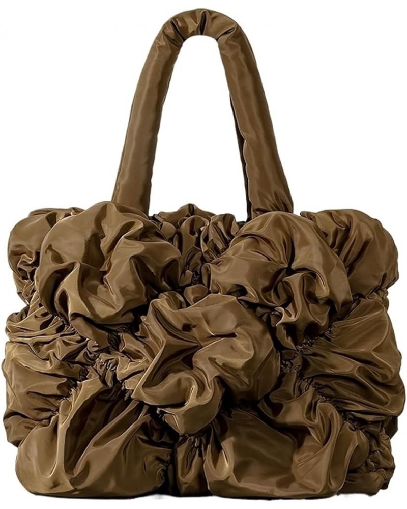 Women's Nylon Down Bag, Lightweight Pleated Cloud Shoulder Bag, Flower-shaped Handbag Coffee $32.18 Shoulder Bags