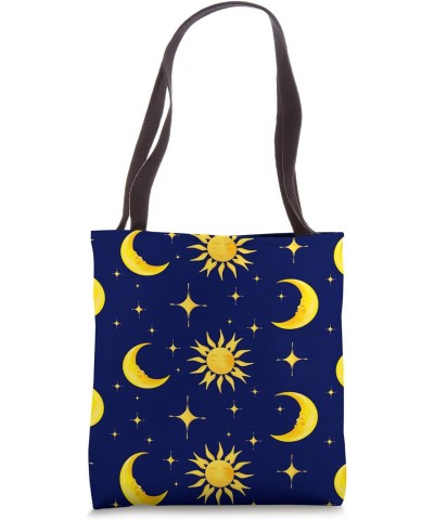 Blue sky,pattern,sun,half moon art Tote Bag $14.28 Totes