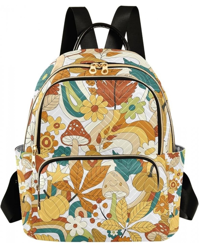 Botanic Women Backpack Wild Mushroom Autumn Leaves Anti-Theft Travel Backpack with Luggage Belt Lightweight Handbag Lady Purs...