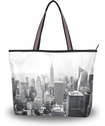 QMXO New York City Black And White Handbags and Purse for Women Tote Bag Large Capacity Top Handle Shopper Shoulder Bag $11.7...