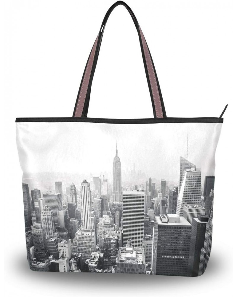 QMXO New York City Black And White Handbags and Purse for Women Tote Bag Large Capacity Top Handle Shopper Shoulder Bag $11.7...