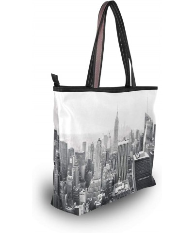 QMXO New York City Black And White Handbags and Purse for Women Tote Bag Large Capacity Top Handle Shopper Shoulder Bag $11.7...