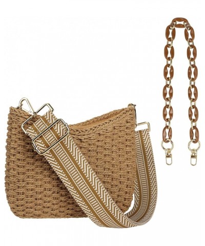 Women Straw Small Crossbody Bag Handmade Woven Shoulder Handbag Summer Beach Purse with Guitar Strap Brown $16.63 Totes