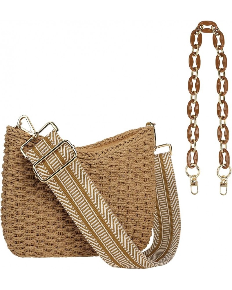 Women Straw Small Crossbody Bag Handmade Woven Shoulder Handbag Summer Beach Purse with Guitar Strap Brown $16.63 Totes