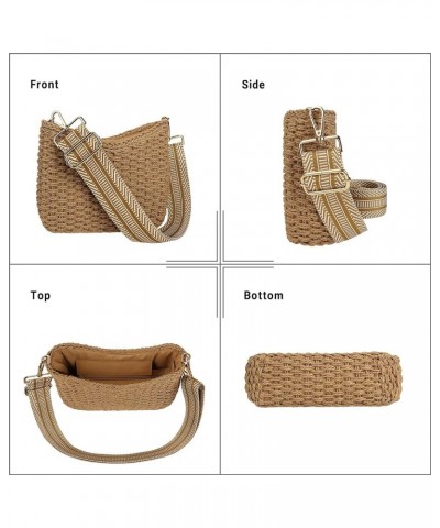 Women Straw Small Crossbody Bag Handmade Woven Shoulder Handbag Summer Beach Purse with Guitar Strap Brown $16.63 Totes