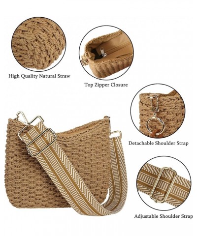 Women Straw Small Crossbody Bag Handmade Woven Shoulder Handbag Summer Beach Purse with Guitar Strap Brown $16.63 Totes