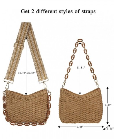 Women Straw Small Crossbody Bag Handmade Woven Shoulder Handbag Summer Beach Purse with Guitar Strap Brown $16.63 Totes