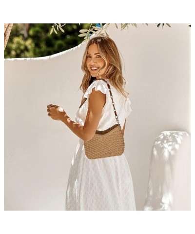 Women Straw Small Crossbody Bag Handmade Woven Shoulder Handbag Summer Beach Purse with Guitar Strap Brown $16.63 Totes