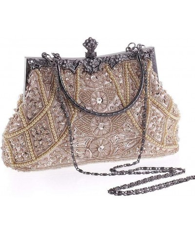 Vintage Beaded and Sequined Evening Bag for Women Formal Wedding Party Clutch Purse Champagne $19.94 Evening Bags