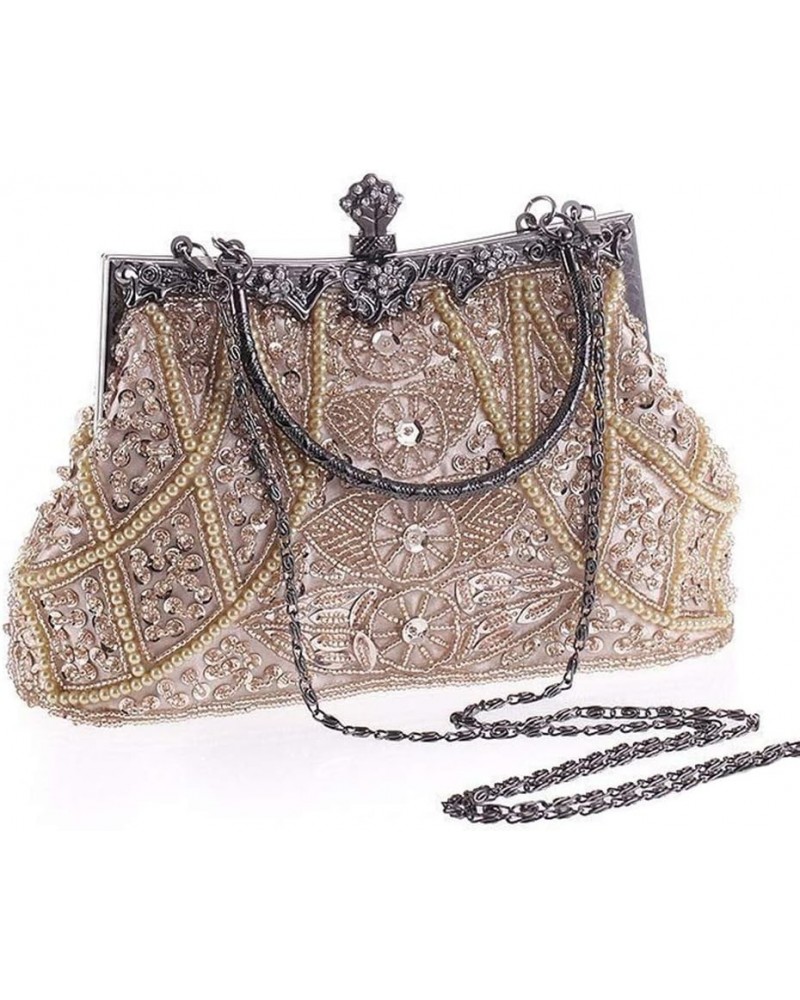 Vintage Beaded and Sequined Evening Bag for Women Formal Wedding Party Clutch Purse Champagne $19.94 Evening Bags