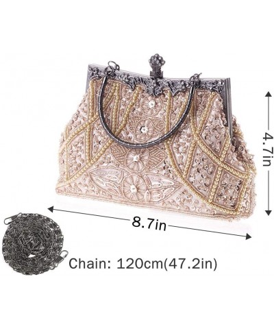 Vintage Beaded and Sequined Evening Bag for Women Formal Wedding Party Clutch Purse Champagne $19.94 Evening Bags