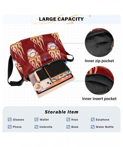 Balls Baseball Fire Soft PU Leather Shoulder Bag for Women Stylish Ladies Crossbody Purse with Zipper Closure Handbag Wallet ...