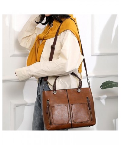 Tote Purse for Women Girls Work Handbag Vintage Top Handle Satchel Large Capacity Shoulder Bag Stylish Crossbody Bag Brown $3...