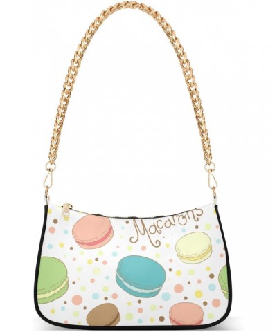 Cute Watercolor Macarons Shoulder Bag for Women Fabric Crescent Handbag with Zipper Chain Clutch Purses for Party Concert Tee...