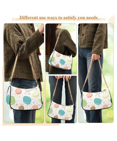 Cute Watercolor Macarons Shoulder Bag for Women Fabric Crescent Handbag with Zipper Chain Clutch Purses for Party Concert Tee...