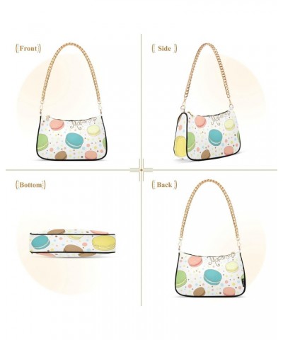 Cute Watercolor Macarons Shoulder Bag for Women Fabric Crescent Handbag with Zipper Chain Clutch Purses for Party Concert Tee...