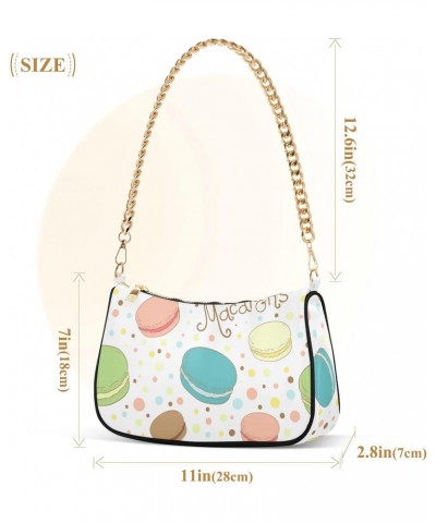 Cute Watercolor Macarons Shoulder Bag for Women Fabric Crescent Handbag with Zipper Chain Clutch Purses for Party Concert Tee...