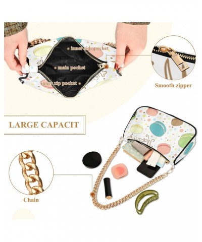 Cute Watercolor Macarons Shoulder Bag for Women Fabric Crescent Handbag with Zipper Chain Clutch Purses for Party Concert Tee...