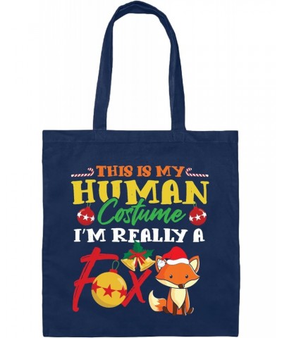 Funny Fox Costume Gift Idea for Sarcastic People Navy Black Multicolor Canvas Tote Bag $14.50 Totes