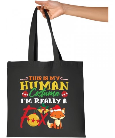 Funny Fox Costume Gift Idea for Sarcastic People Navy Black Multicolor Canvas Tote Bag $14.50 Totes