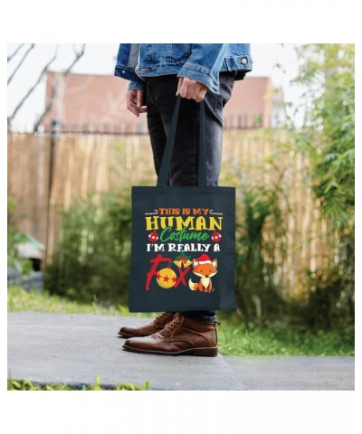 Funny Fox Costume Gift Idea for Sarcastic People Navy Black Multicolor Canvas Tote Bag $14.50 Totes