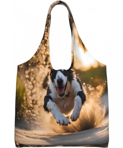 A Running Dog Extra Large Capacity Shoulder Canvas Bag For Shopping Travel Daily Use $12.68 Totes